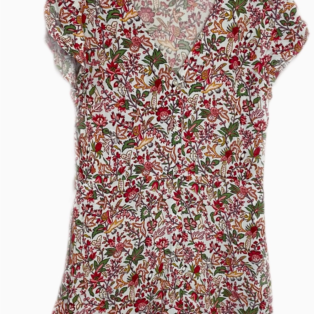 LOFT spring flowers dress.  Size 10.  White background. Hot pink flowers